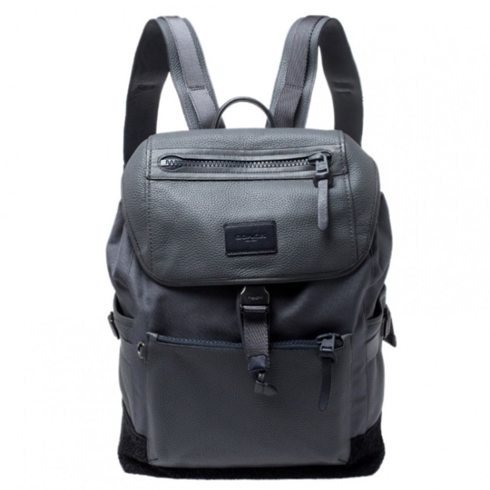 Coach Grey Leather Black Suede Leage Flap Rucksack Backpack Manhattan League